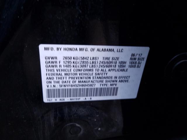 2017 HONDA PILOT EXL 5FNYF6H52HB045927