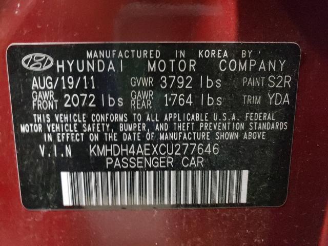 2012 HYUNDAI ELANTRA GL KMHDH4AEXCU277646