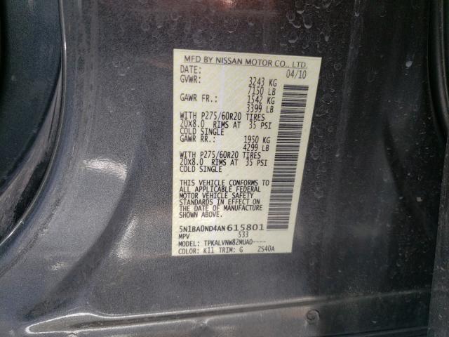 2010 NISSAN ARMADA SE 5N1BA0ND4AN615801