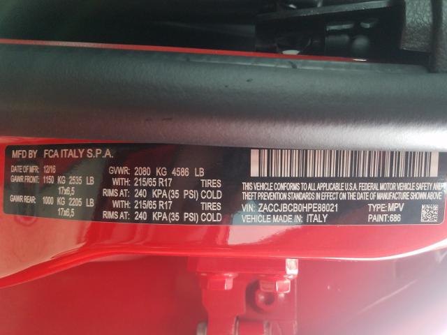 2017 JEEP RENEGADE T ZACCJBCB0HPE88021