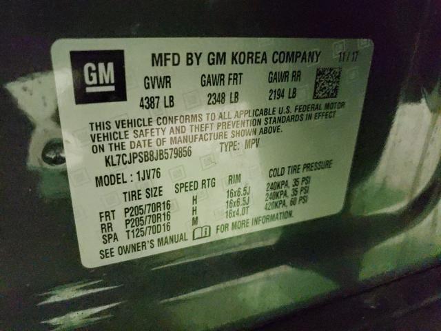 2018 CHEVROLET TRAX 1LT KL7CJPSB8JB579856