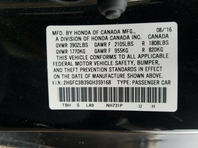2016 HONDA CIVIC 2HGFC3B39GH359168
