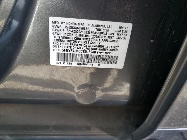 2012 HONDA PILOT EX 5FNYF4H43CB016988