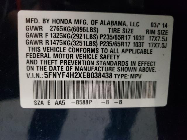 2014 HONDA PILOT LX 5FNYF4H2XEB038438