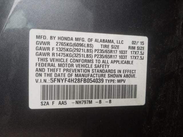 2015 HONDA PILOT LX 5FNYF4H28FB054039