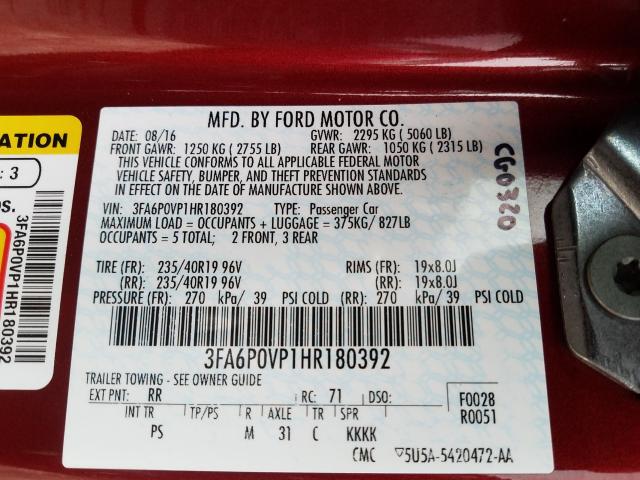 2017 FORD FUSION SPO 3FA6P0VP1HR180392