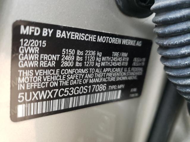 2016 BMW X3 XDRIVE3 5UXWX7C53G0S17086