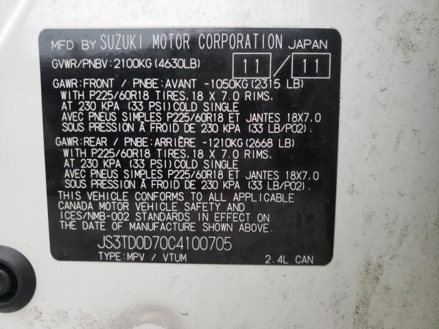 2012 SUZUKI GRAND VITA JS3TD0D70C4100705