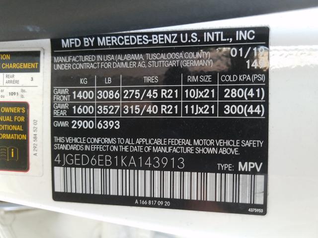 2019 MERCEDES-BENZ GLE COUPE 4JGED6EB1KA143913