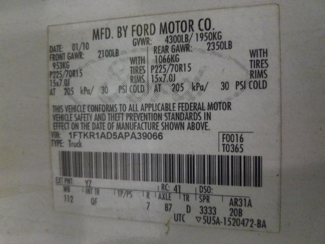 2010 FORD RANGER 1FTKR1AD5APA39066