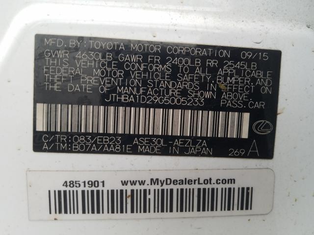 2016 LEXUS IS 200T JTHBA1D29G5005233