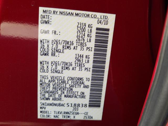 2010 NISSAN XTERRA OFF 5N1AN0NU8AC518838