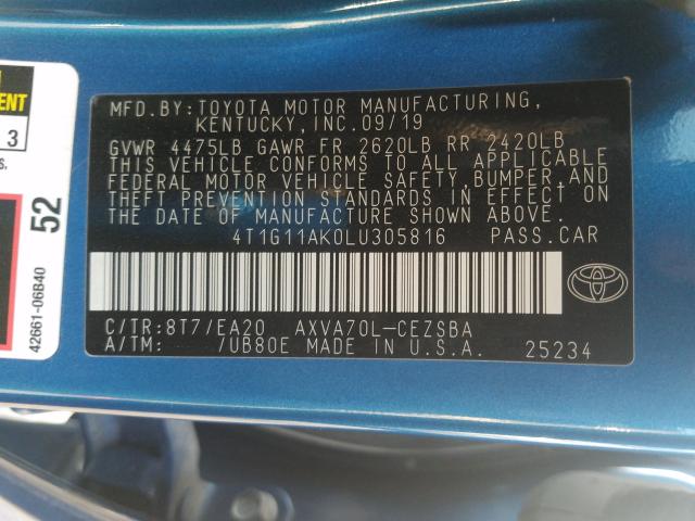 2020 TOYOTA CAMRY SE - 4T1G11AK0LU305816