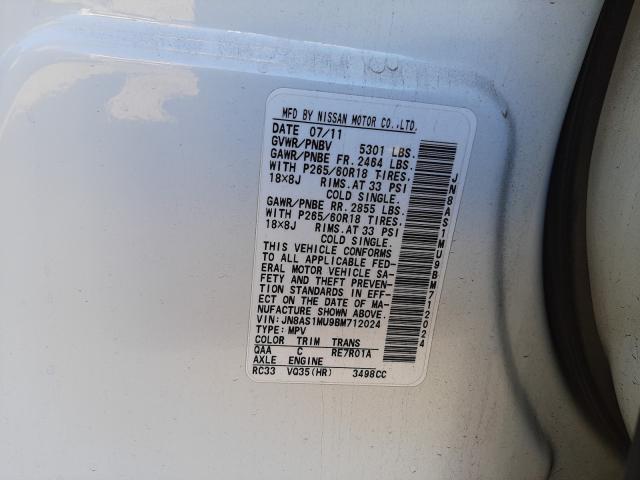 2011 INFINITI FX35 JN8AS1MU9BM712024