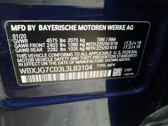 2020 BMW X1 SDRIVE2 WBXJG7C03L3L83104