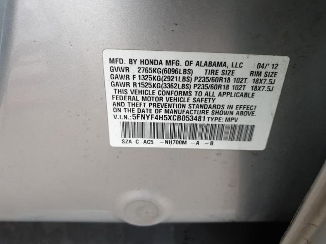 2012 HONDA PILOT EXL 5FNYF4H5XCB053481