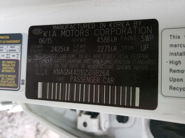 2016 KIA OPTIMA HYB KNAGN4AD1G5098264