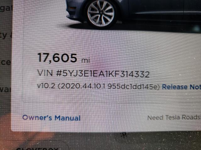 2019 TESLA MODEL 3 5YJ3E1EA1KF314332