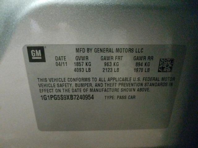 2011 CHEVROLET CRUZE 1G1PG5S9XB7240954