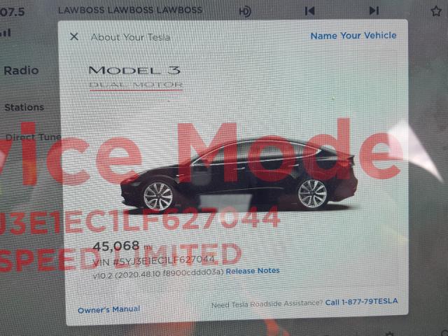 2020 TESLA MODEL 3 5YJ3E1EC1LF627044