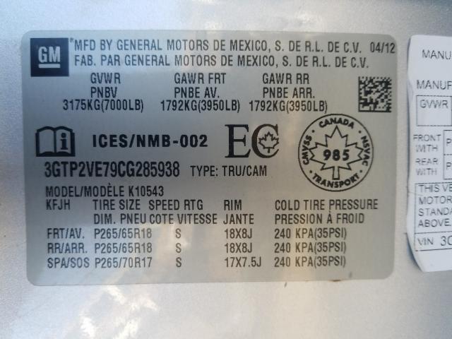 2012 GMC SIERRA 150 3GTP2VE79CG285938