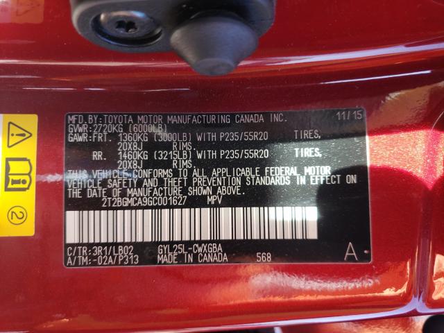 2016 LEXUS RX 450H BA 2T2BGMCA9GC001627