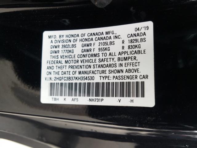 2019 HONDA CIVIC EX 2HGFC3B37KH354530
