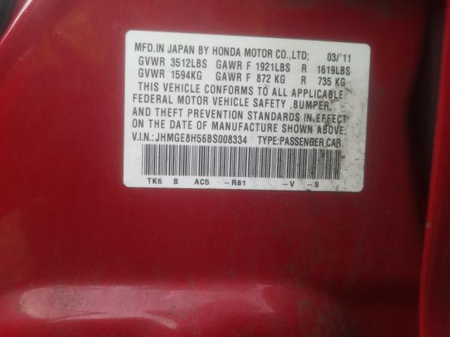 2011 HONDA FIT SPORT JHMGE8H56BS008334