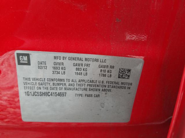 2012 CHEVROLET SONIC LT 1G1JC5SH8C4154697