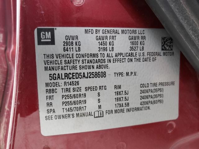 2010 BUICK ENCLAVE CX 5GALRCED5AJ258608