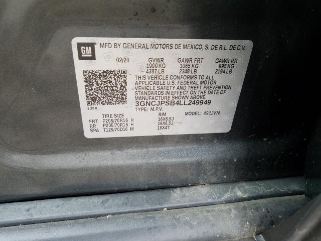 2020 CHEVROLET TRAX 1LT 3GNCJPSB4LL249949