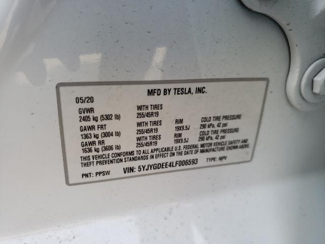 2020 TESLA MODEL Y 5YJYGDEE4LF006593