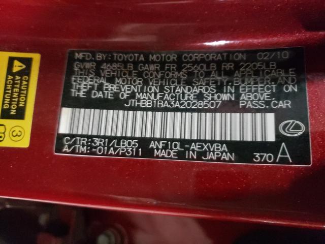 2010 LEXUS HS250H JTHBB1BA3A2028507