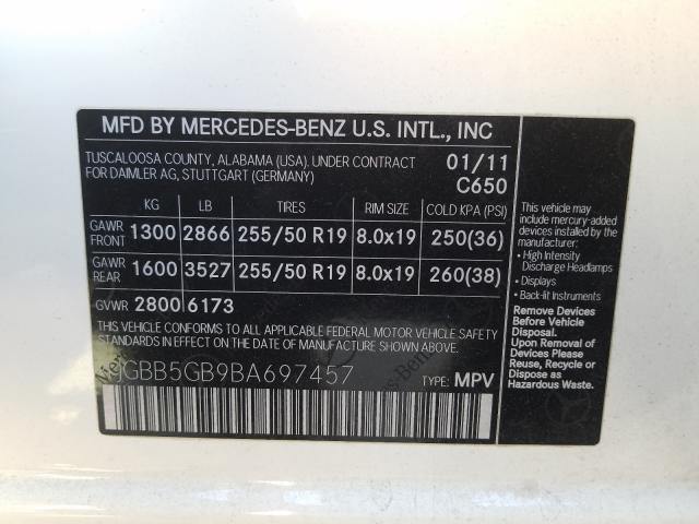 2011 MERCEDES-BENZ ML 350 4JGBB5GB9BA697457