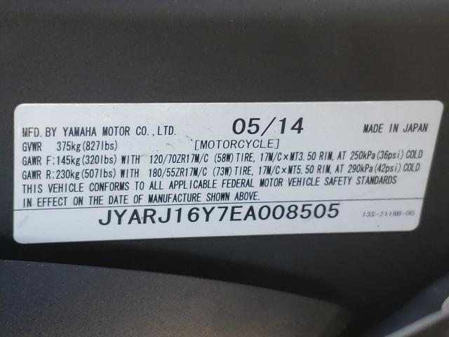 2014 YAMAHA YZFR6 C JYARJ16Y7EA008505
