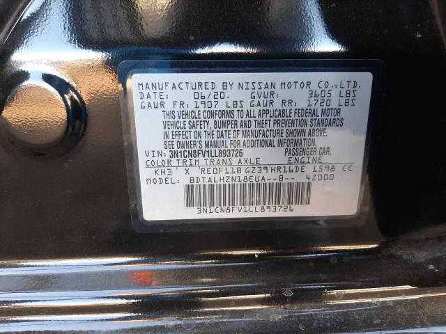 2020 NISSAN VERSA SR 3N1CN8FV1LL893726