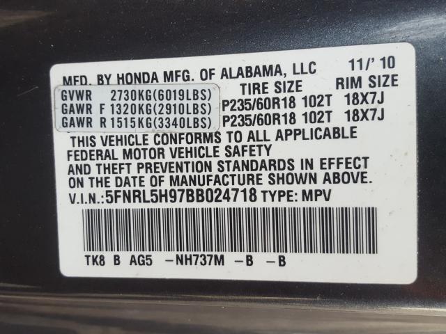2011 HONDA ODYSSEY 5FNRL5H97BB024718