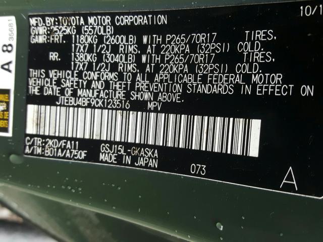 2012 TOYOTA FJ CRUISER JTEBU4BF9CK123516