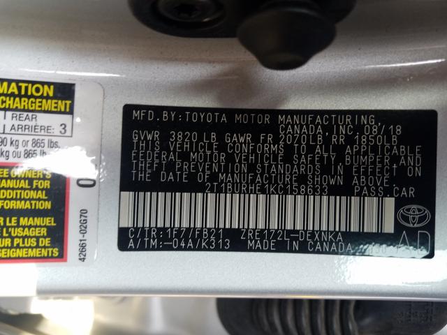 2019 TOYOTA COROLLA L - 2T1BURHE1KC158633