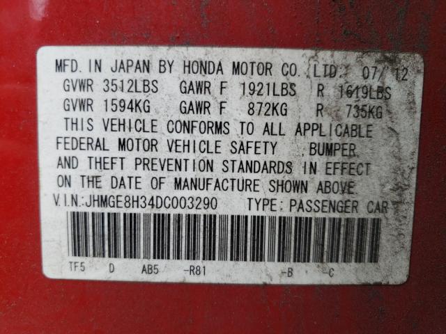 2013 HONDA FIT JHMGE8H34DC003290