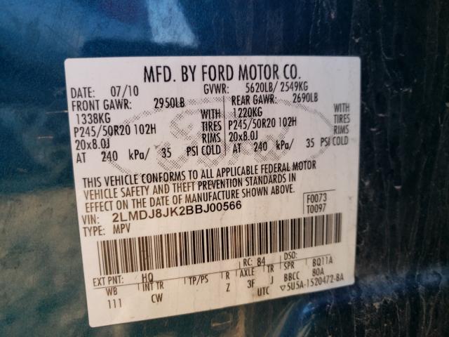2011 LINCOLN MKX 2LMDJ8JK2BBJ00566