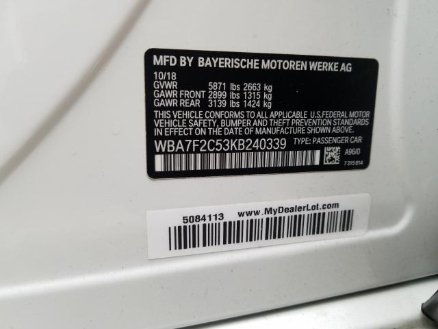 VIN WBA7F2C53KB240339 2019 BMW 7 Series, 750 XI no.10