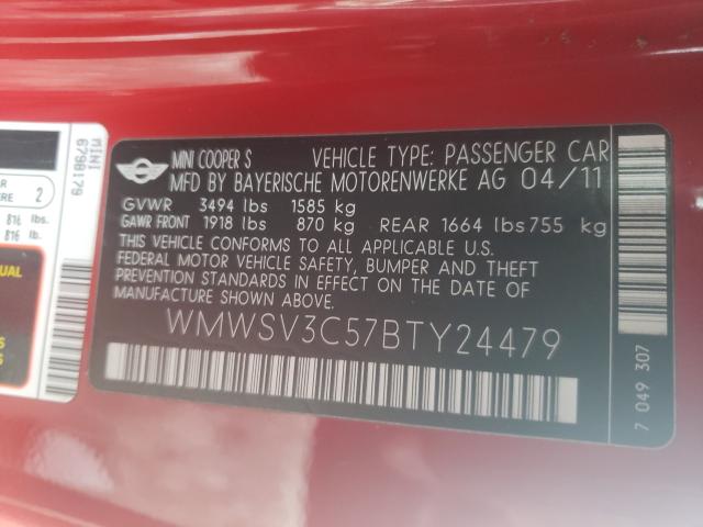 2011 MINI COOPER S WMWSV3C57BTY24479