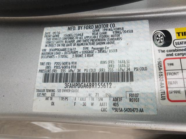 2011 FORD FUSION S 3FAHP0GA6BR155612