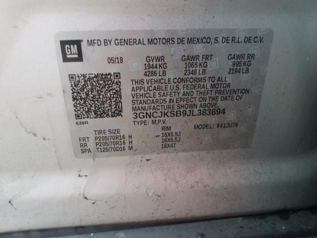 2018 CHEVROLET TRAX LS 3GNCJKSB9JL383694