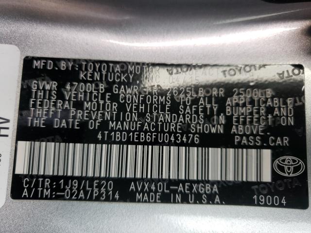 2015 TOYOTA AVALON HYB 4T1BD1EB6FU043476