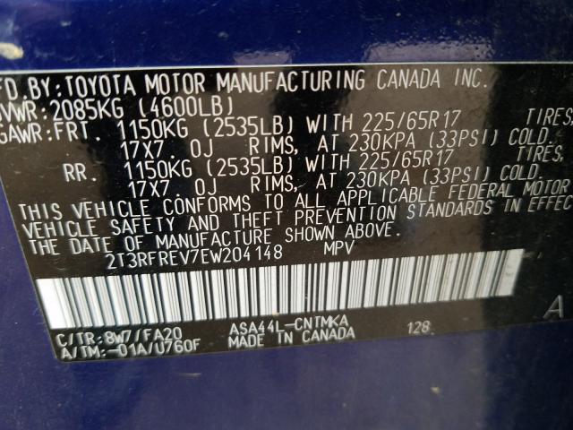 2014 TOYOTA RAV4 XLE 2T3RFREV7EW204148