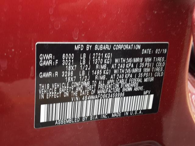 2019 SUBARU ASCENT PRE 4S4WMAFD6K3459996