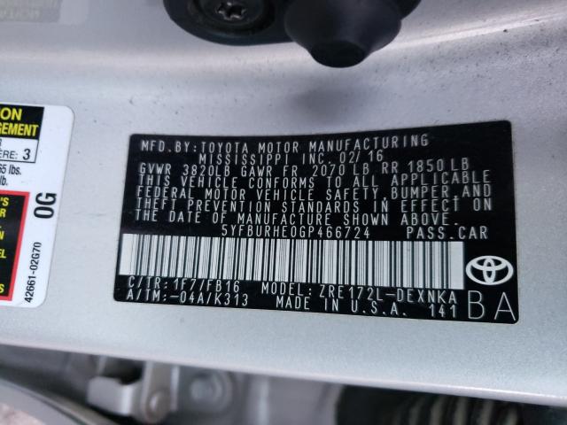 2016 TOYOTA COROLLA L - 5YFBURHE0GP466724