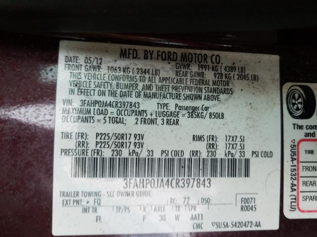 2012 FORD FUSION SEL - 3FAHP0JA4CR397843